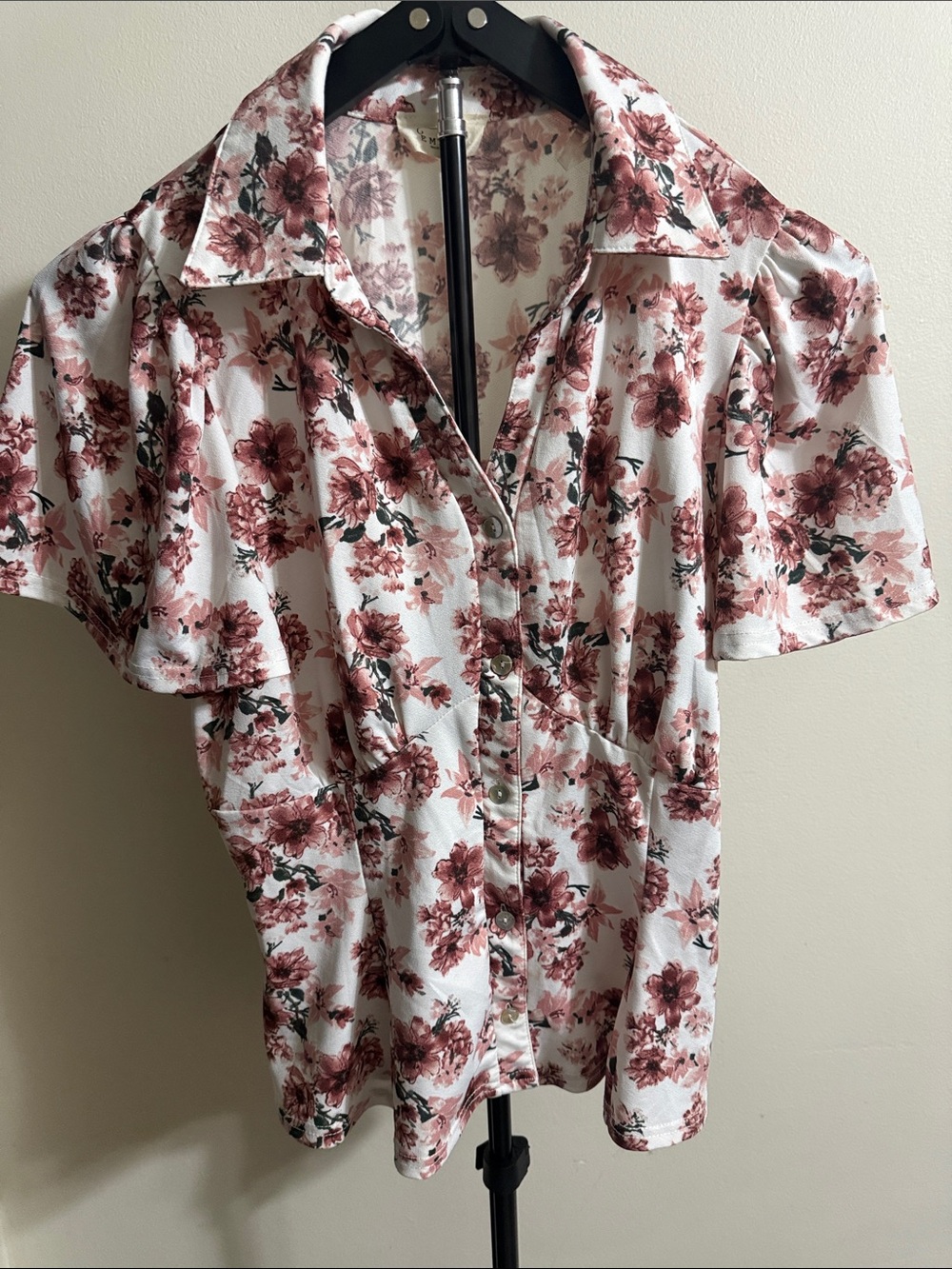 Floral Button-Front Blouse in Dusty Rose